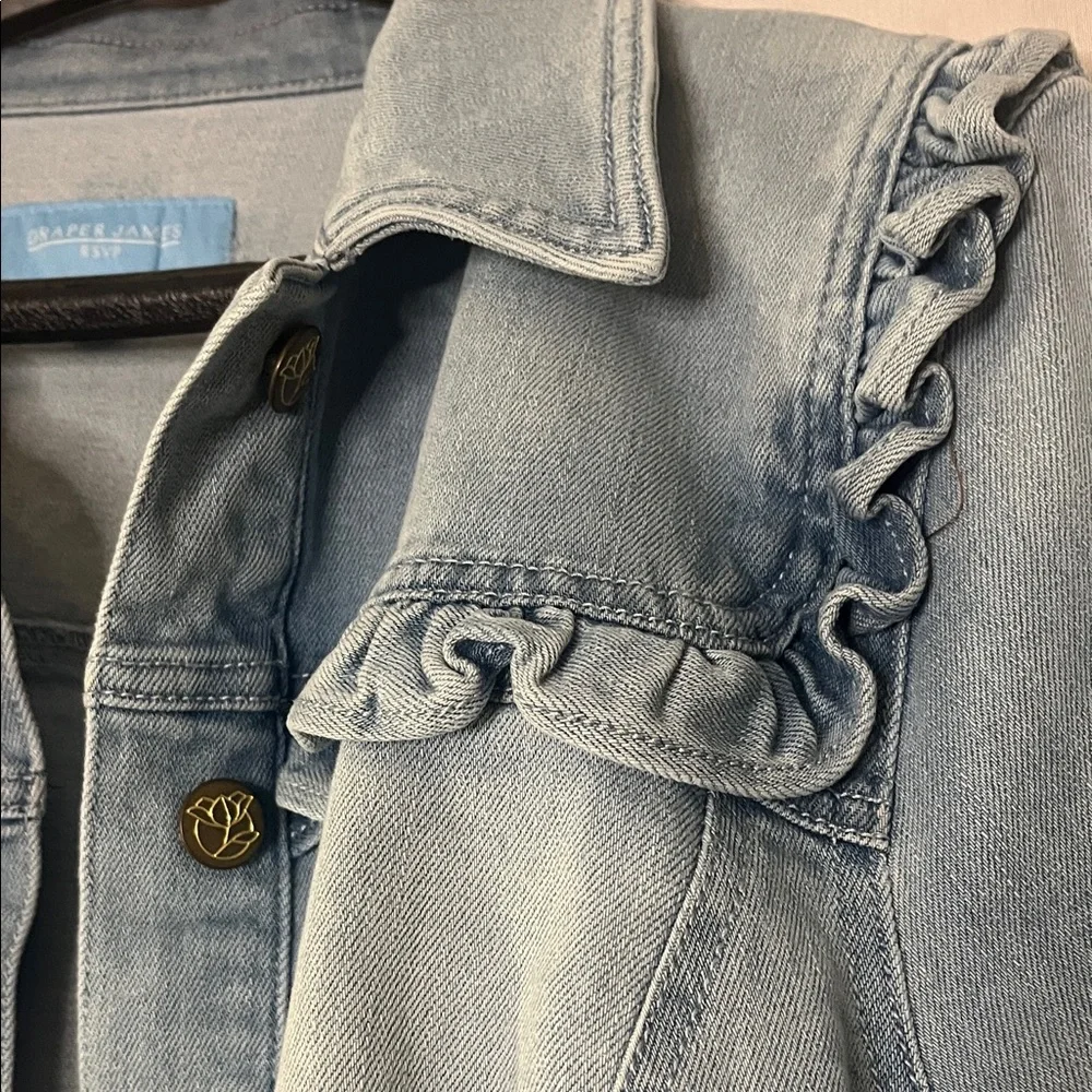 Draper James Light Blue Jean Jacket with Ruffle Details - Picture 2 of 7